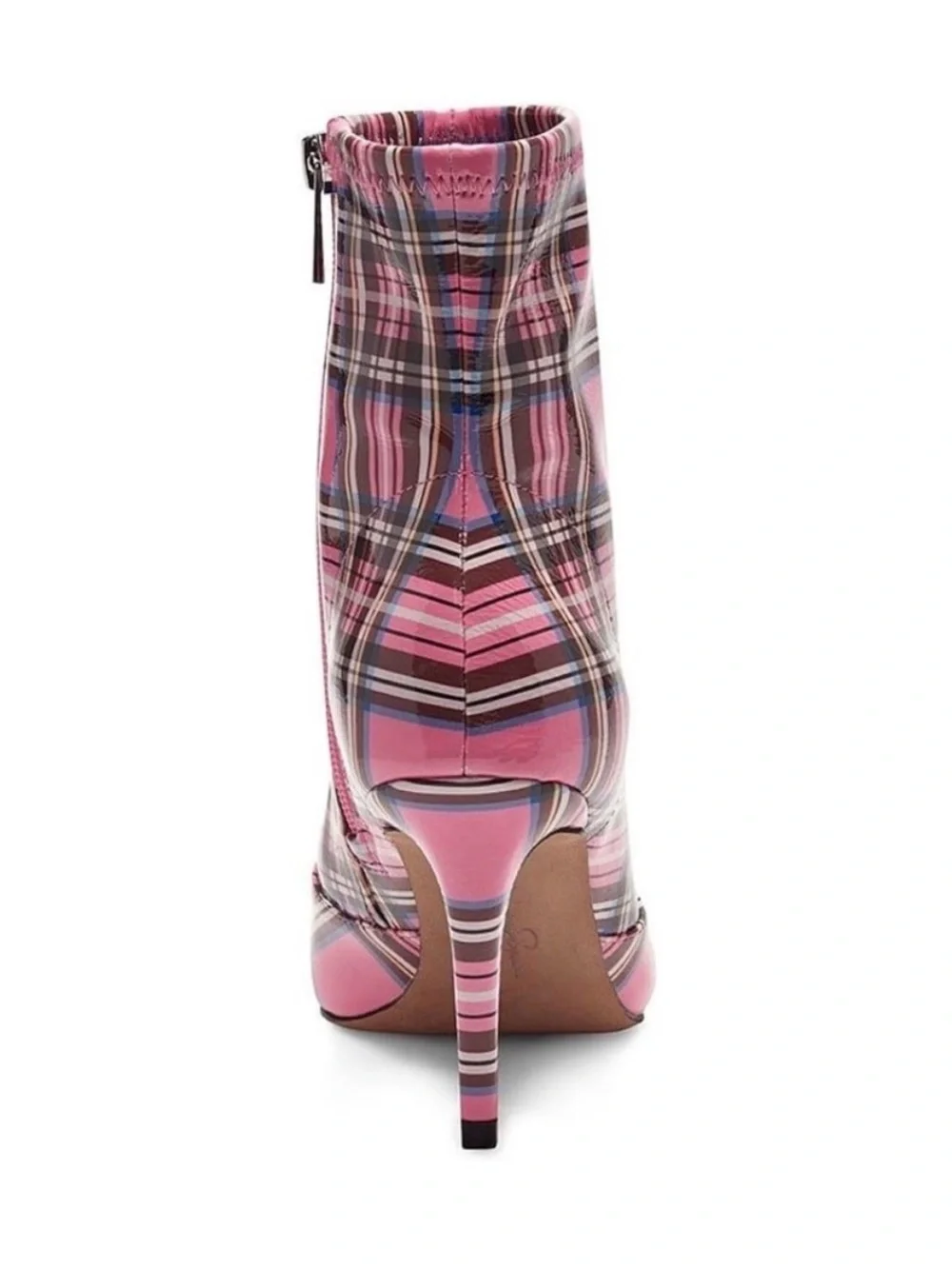 Jessica Simpson Pink Plaid Pointed Stiletto Ankle Boots